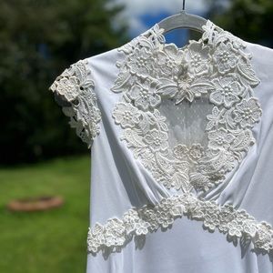 Vintage 1970s Bohemian Wedding Dress with Floral Lace